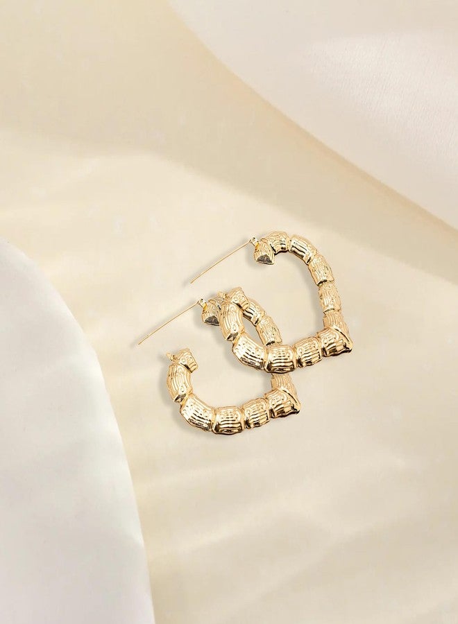 Bmpzery 6 Pairs Gold Hoop Bamboo Earrings Set,Different Sizes and Shapes Earrings for Women 90s,Fashion Hollow Casting Earring Accessories,Women 90s Earring Accessories for Mothers Day Gifts - Image 5